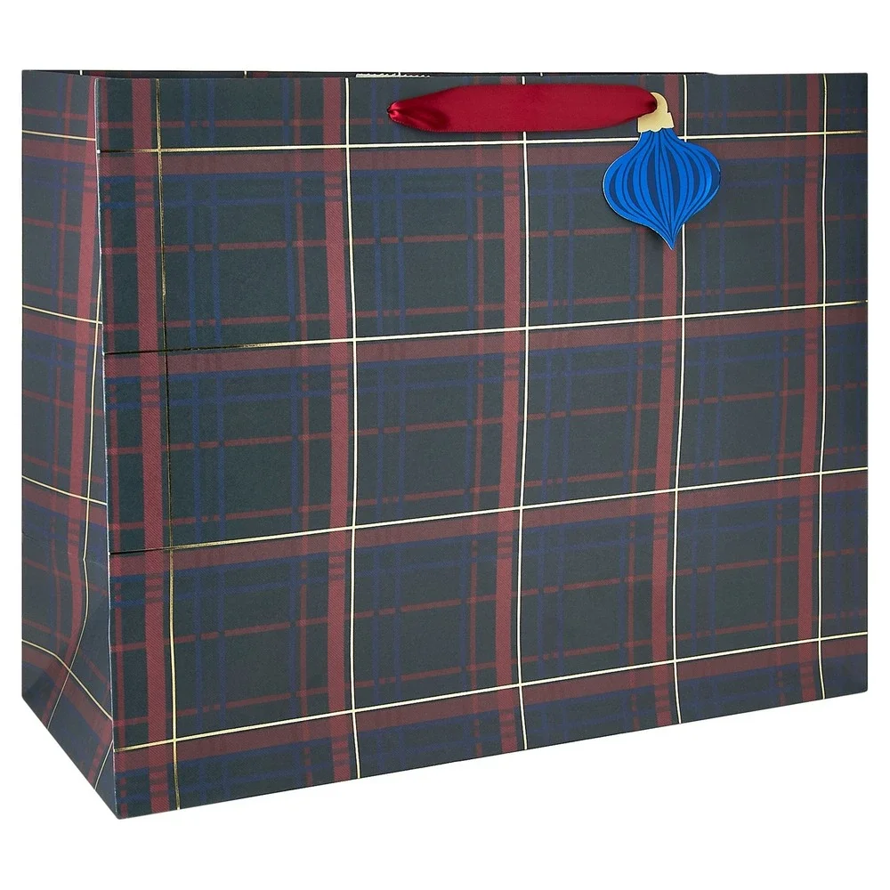 My Texas House XL Tartan Plaid Christmas Gift Bag – Red Green Navy‎
